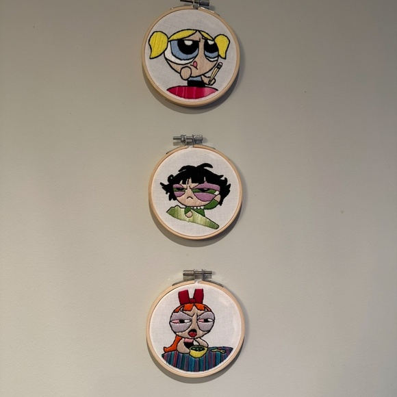 PowerPuff Girls Cartoon Bubbles Homework Finished Embroidery Art - Picture 2 of 2